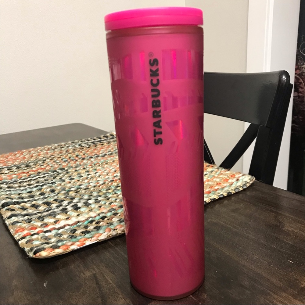 Starbucks fuschia tumbler.